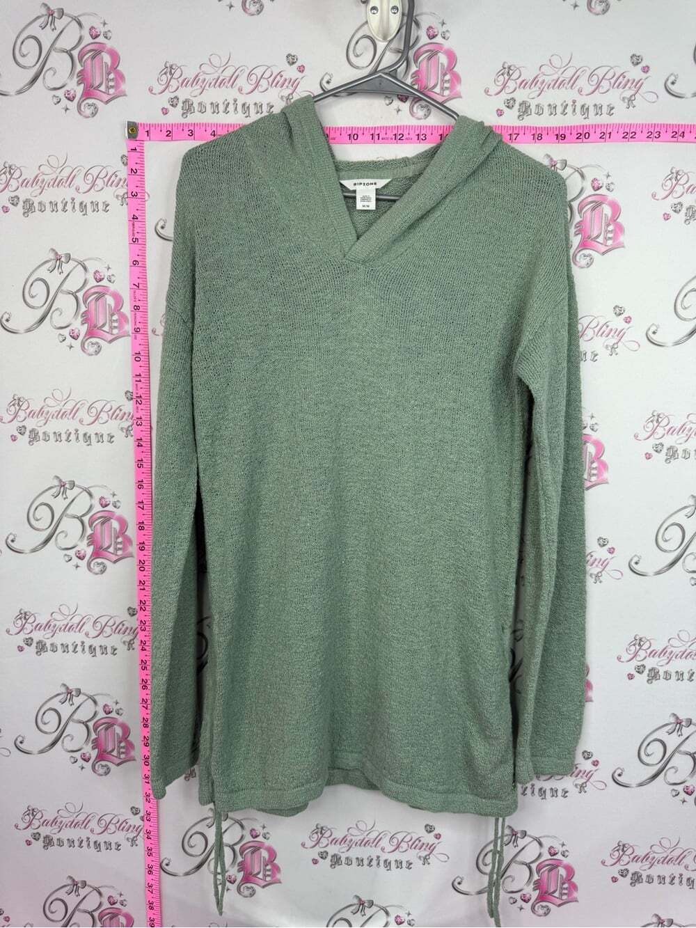 Ripzone knit hoodie sweater tie ups Cozy Hooded Knit Top in Sage Green